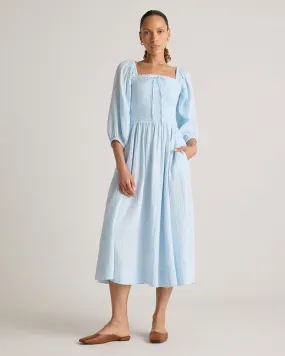 100% Organic Cotton Gauze Smocked Square Neck Midi Dress