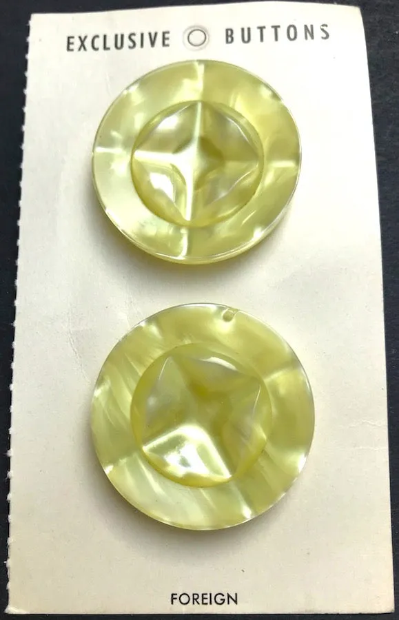 2 Big 3.5cm Glowing Sunny Yellow Vintage Lucite Buttons