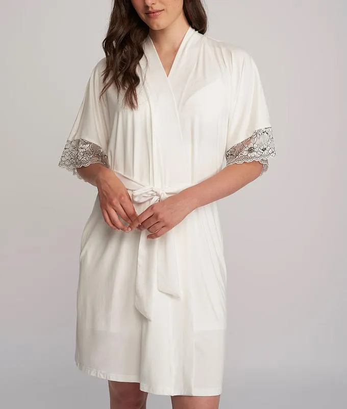 6300 Satin and Lace Short Sleeved Short Robe