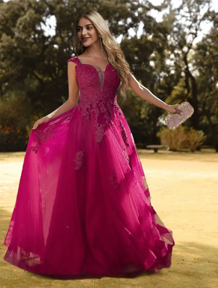 A-Line Prom Dresses Floral Dress Quinceanera Floor Length Sleeveless Sweetheart Lace with Criss Cross Pure Color