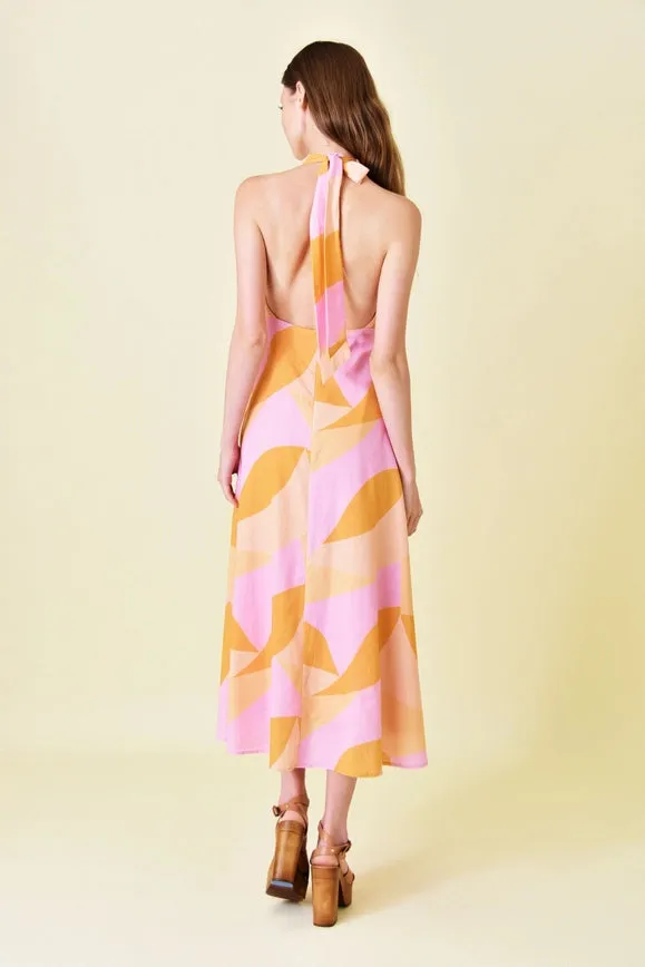 Abstract Colorblock V Neckline Summer Sundress