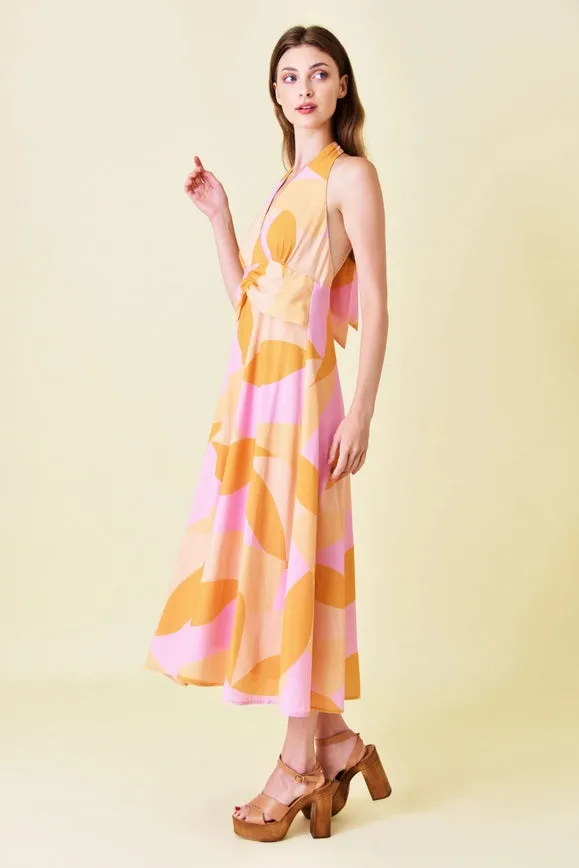 Abstract Colorblock V Neckline Summer Sundress