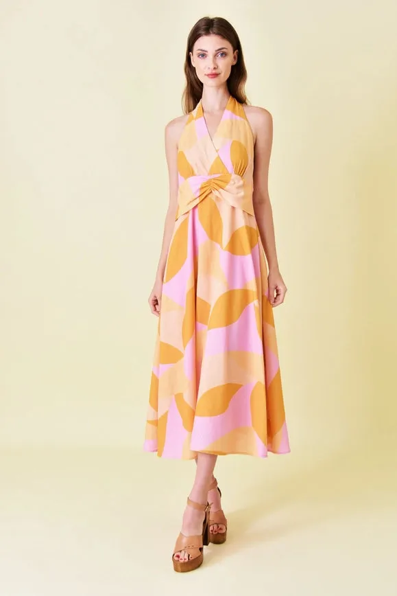 Abstract Colorblock V Neckline Summer Sundress