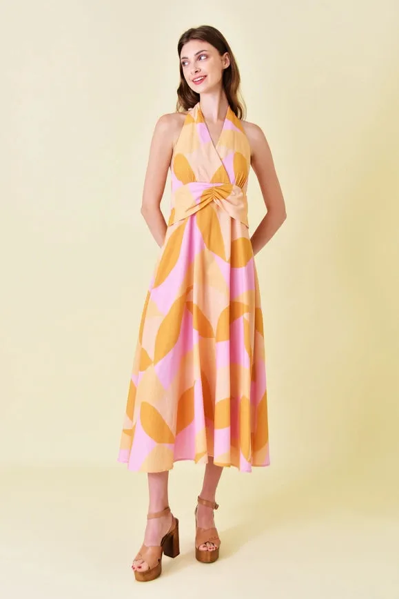 Abstract Colorblock V Neckline Summer Sundress