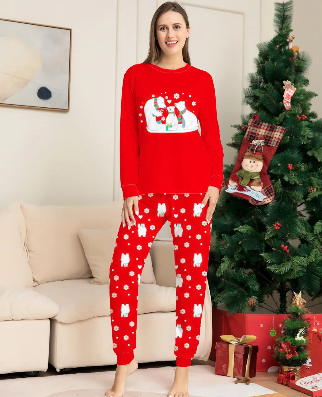 Adorable Christmas Family Pajama Set – Red Parent-Child Matching Holiday Sleepwear