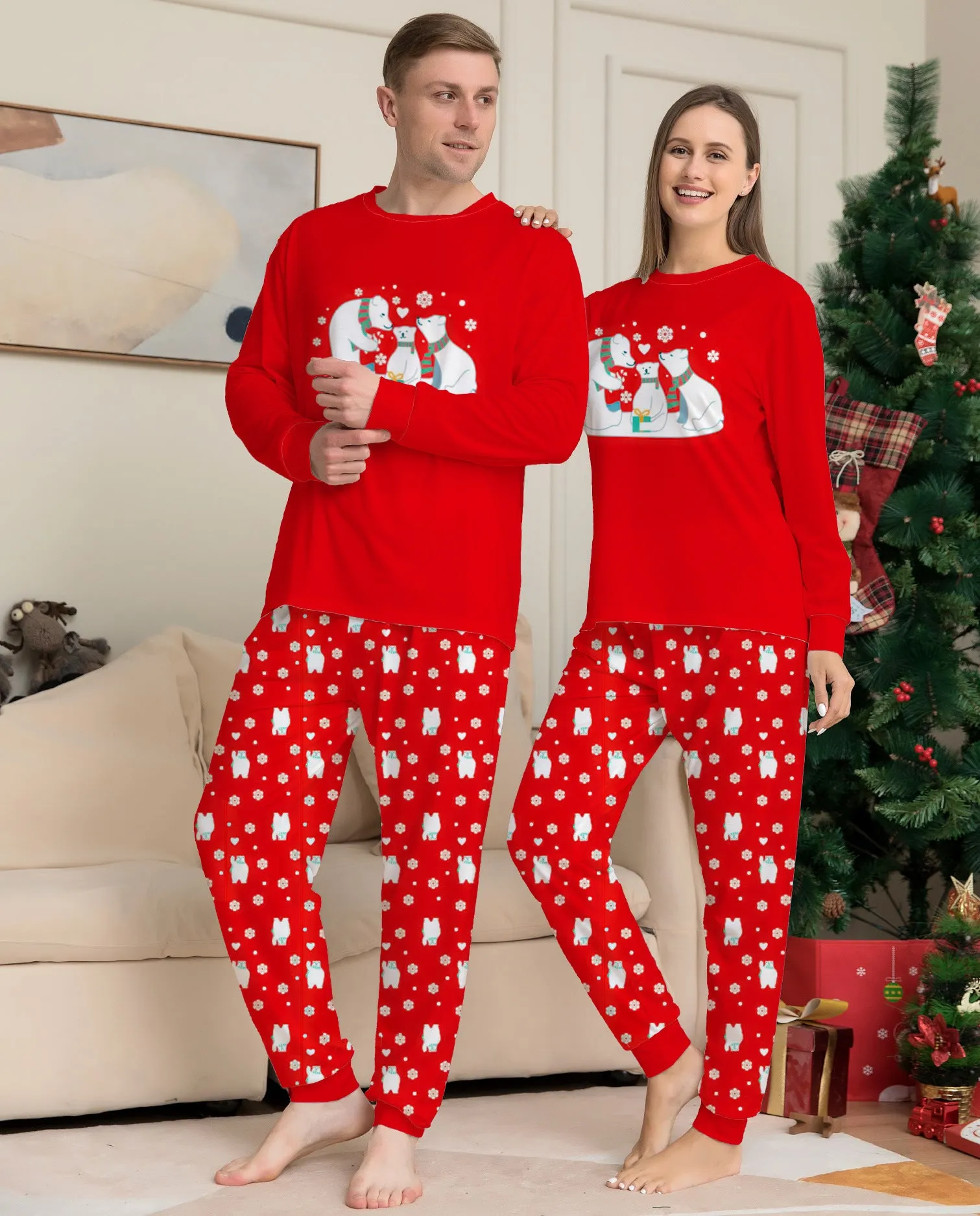 Adorable Christmas Family Pajama Set – Red Parent-Child Matching Holiday Sleepwear