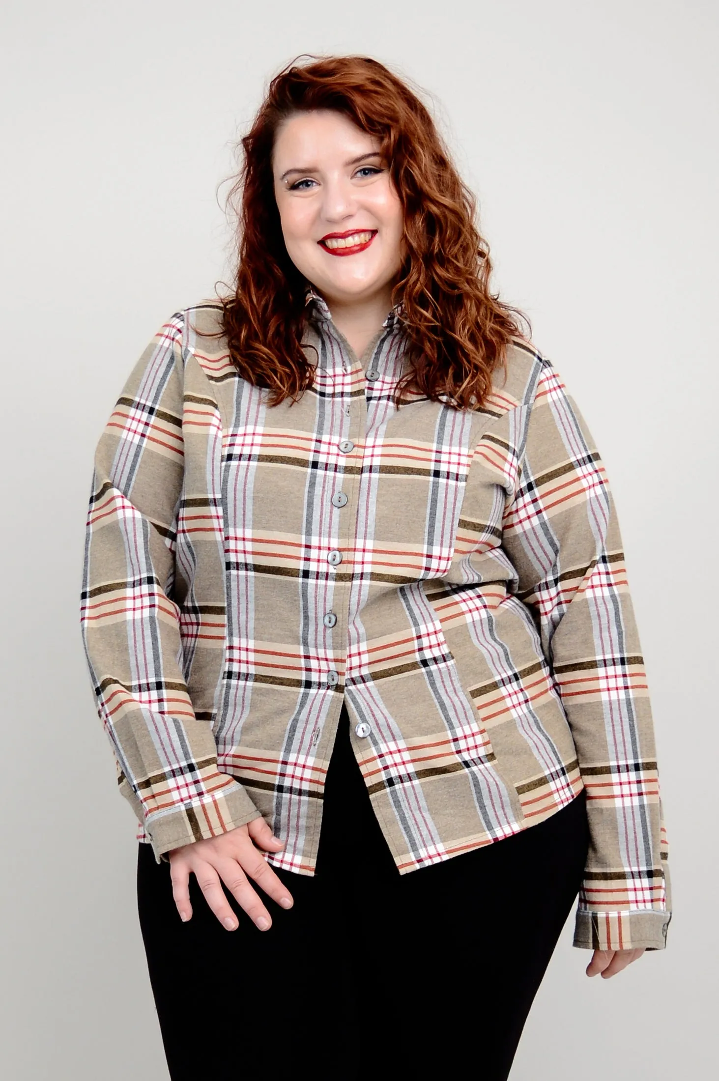 Alexis Top, Taupe Plaid, Cotton Flannel - Final Sale