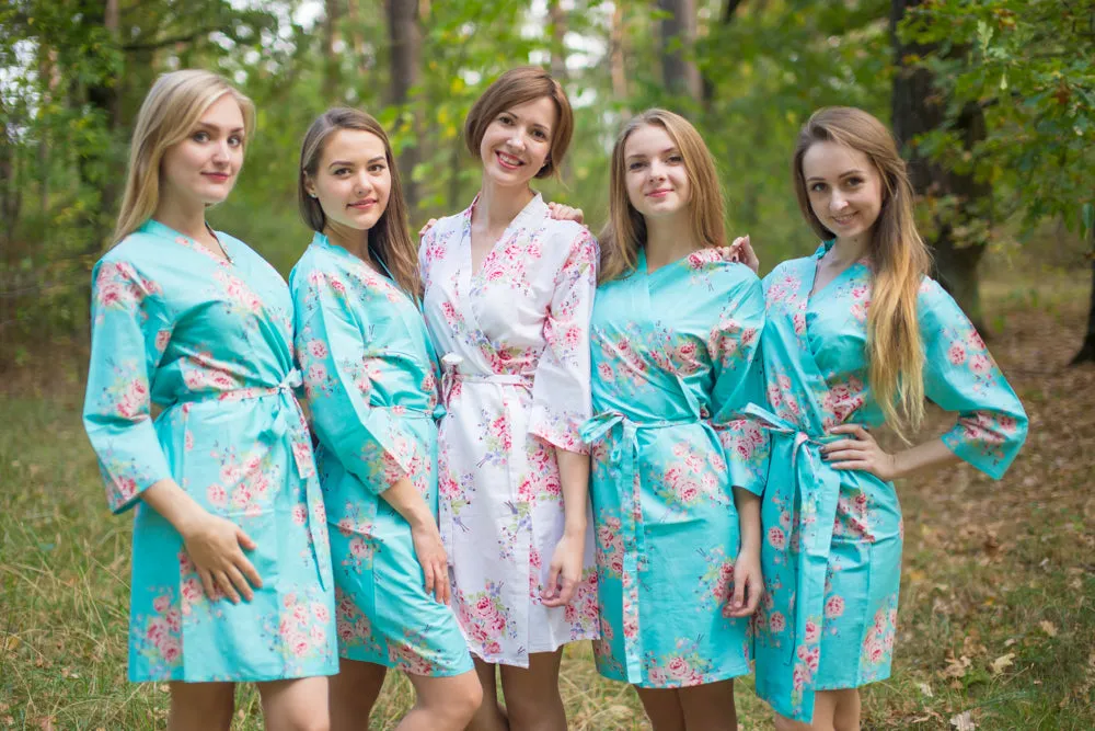 Aqua Faded Flowers Pattern Bridesmaids Robes