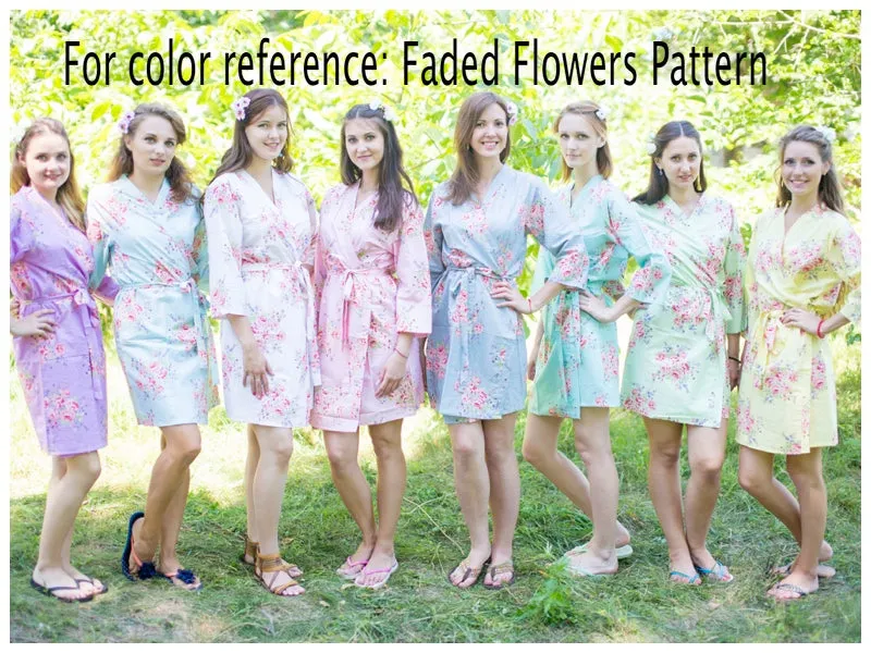 Aqua Faded Flowers Pattern Bridesmaids Robes