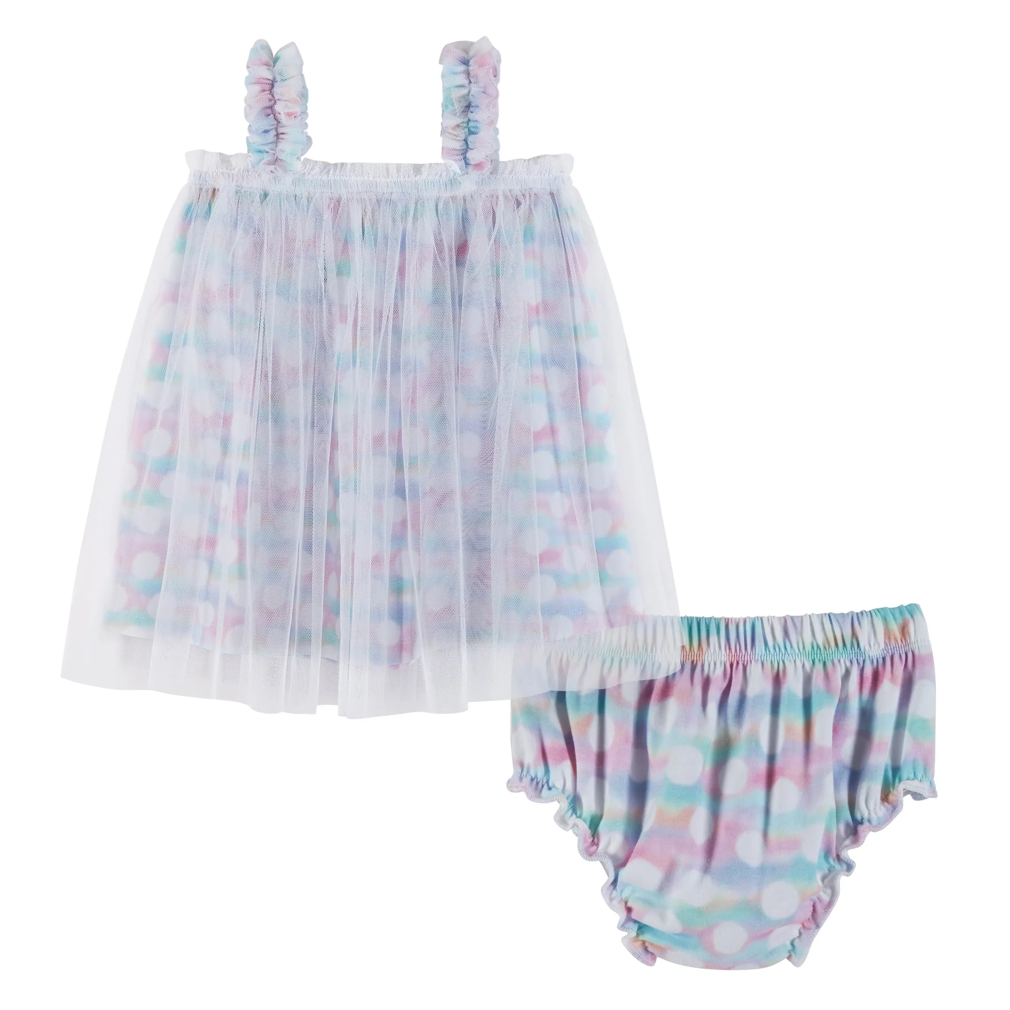 Baby Polka Dot Print Tulle Sundress & Bloomer Set | Multi/White