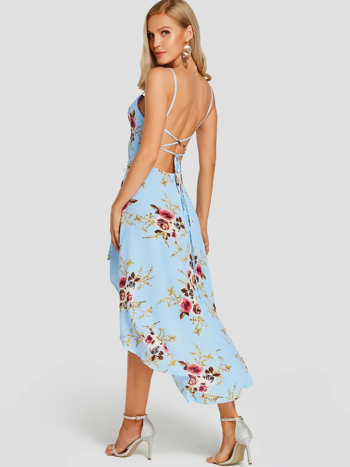 Bateau Sleeveless Floral Print Dresses