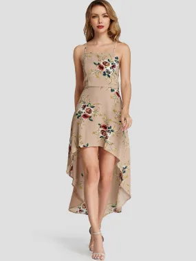 Bateau Sleeveless Floral Print Dresses