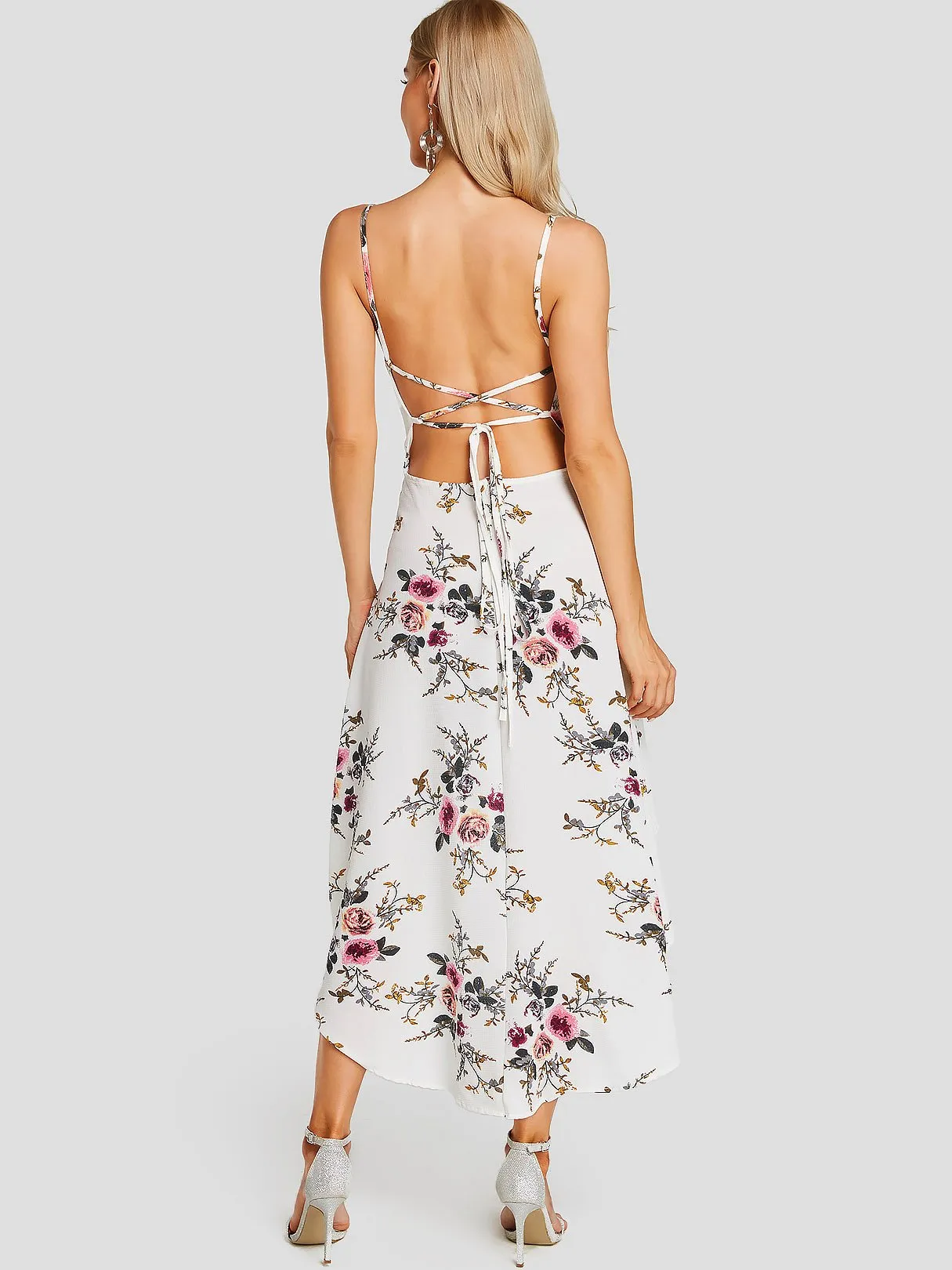 Bateau Sleeveless Floral Print Dresses