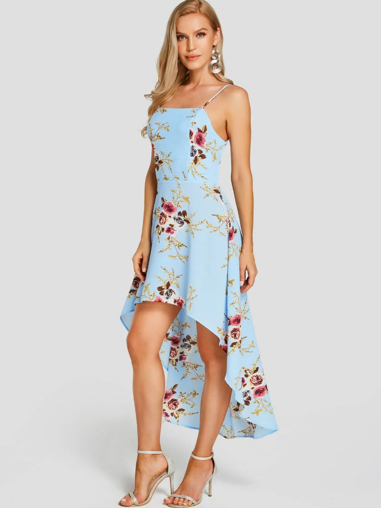 Bateau Sleeveless Floral Print Dresses