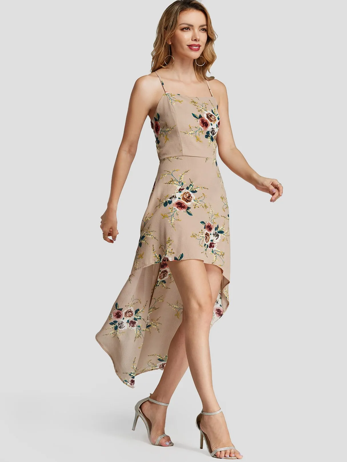 Bateau Sleeveless Floral Print Dresses