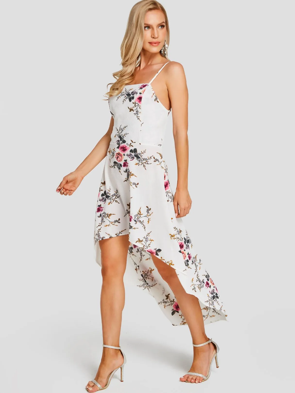 Bateau Sleeveless Floral Print Dresses