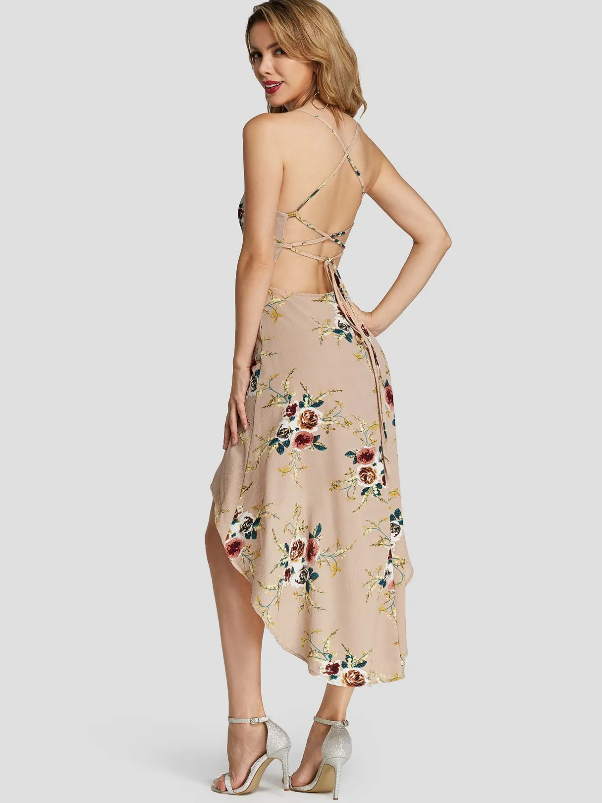 Bateau Sleeveless Floral Print Dresses