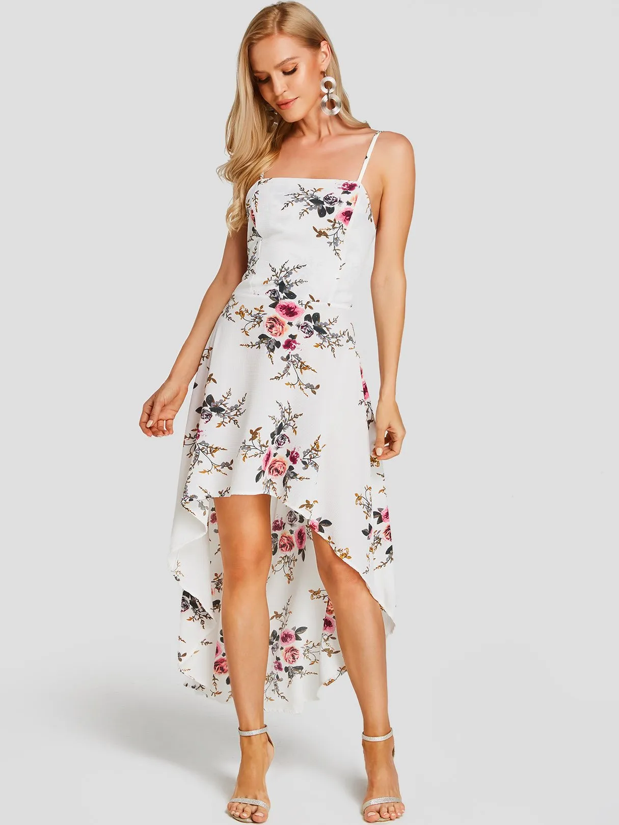 Bateau Sleeveless Floral Print Dresses