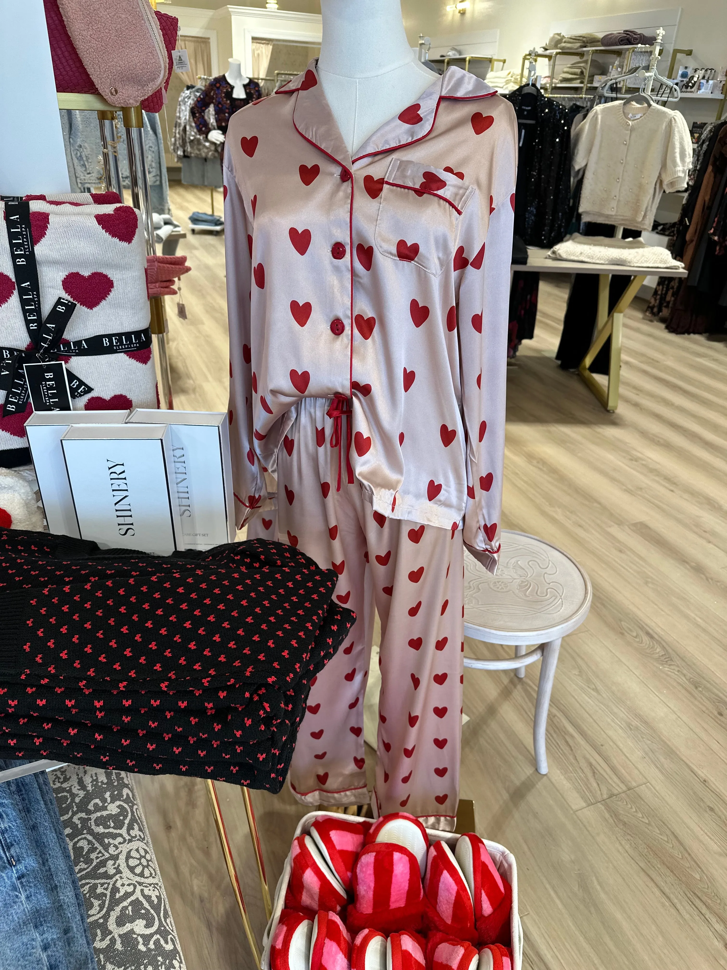 BEL Pink Heart Satin PJ Pant Set