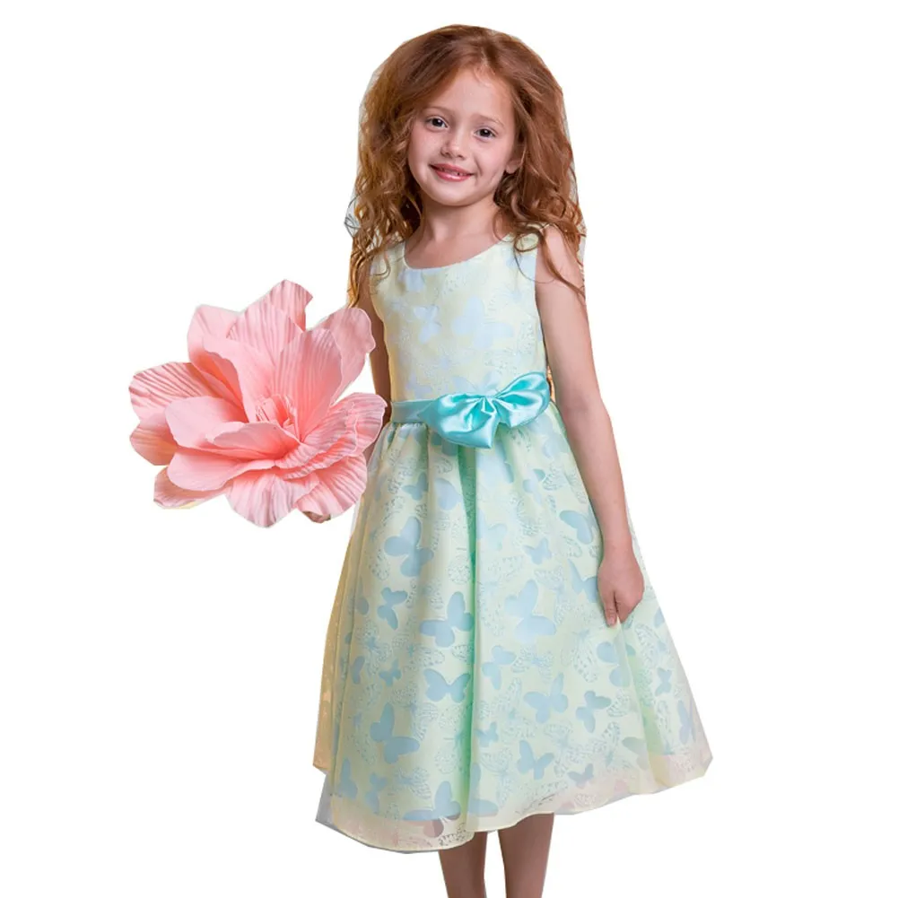 Big Girls Yellow Blue Butterfly Burnout Organza Easter Dress 8-12