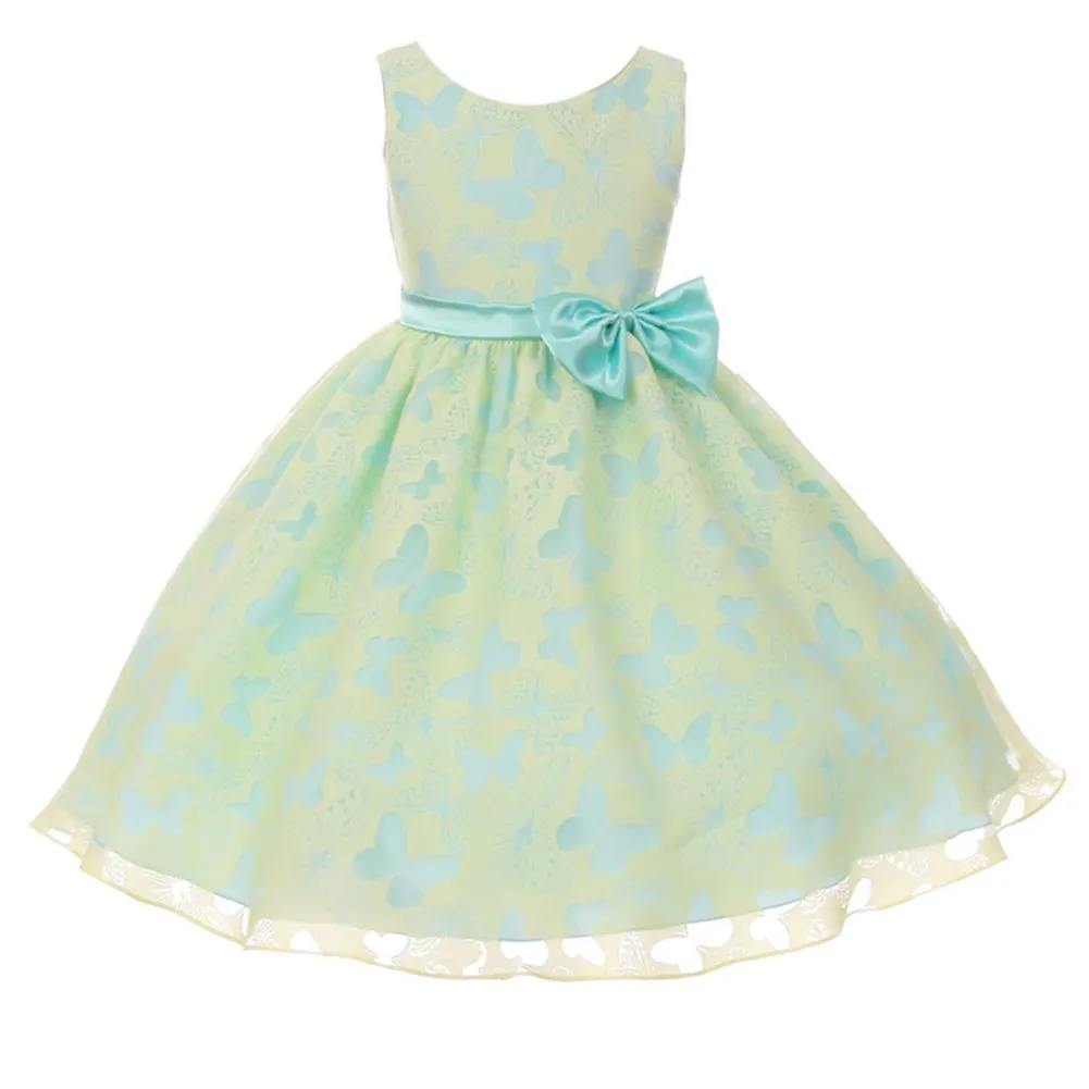 Big Girls Yellow Blue Butterfly Burnout Organza Easter Dress 8-12