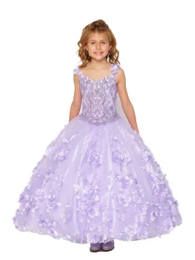 Bliss Little Girls Lilac 3D Stone Pearl Sweetheart Floral Cape Ball Gown 2-6