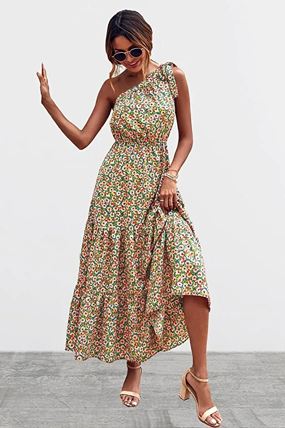 Blue Pink Women's Summer Floral Maxi Dresses - Prettygarden