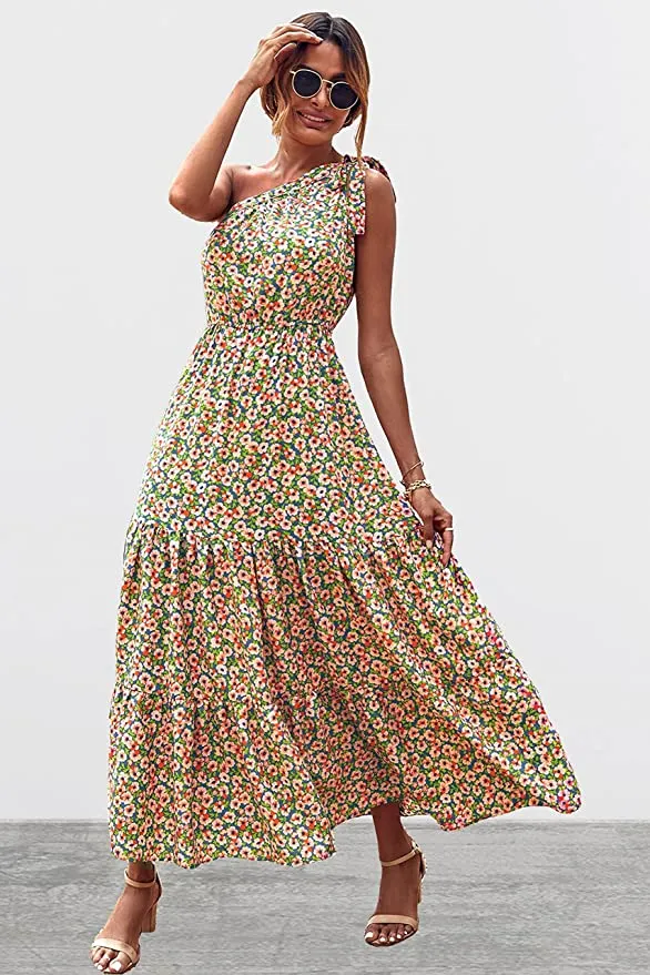 Blue Pink Women's Summer Floral Maxi Dresses - Prettygarden