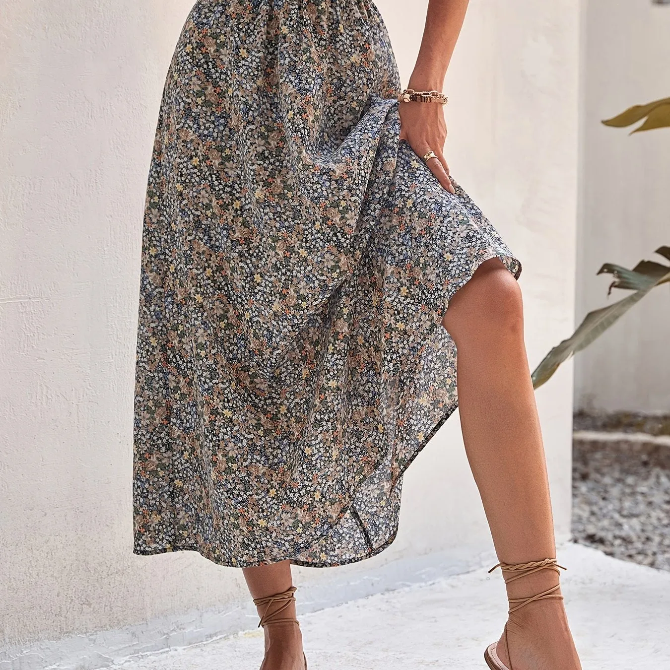 Bohemian Ditsy Floral Long High Waist Swing Flowy Maxi Skirt