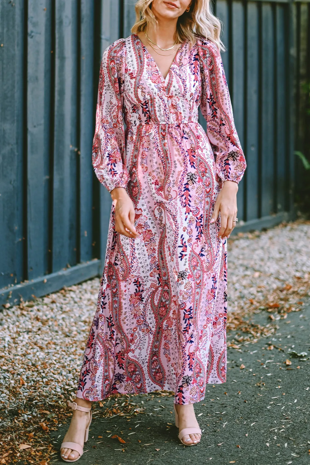 Boho V Neck Empire Waist Maxi Dresses