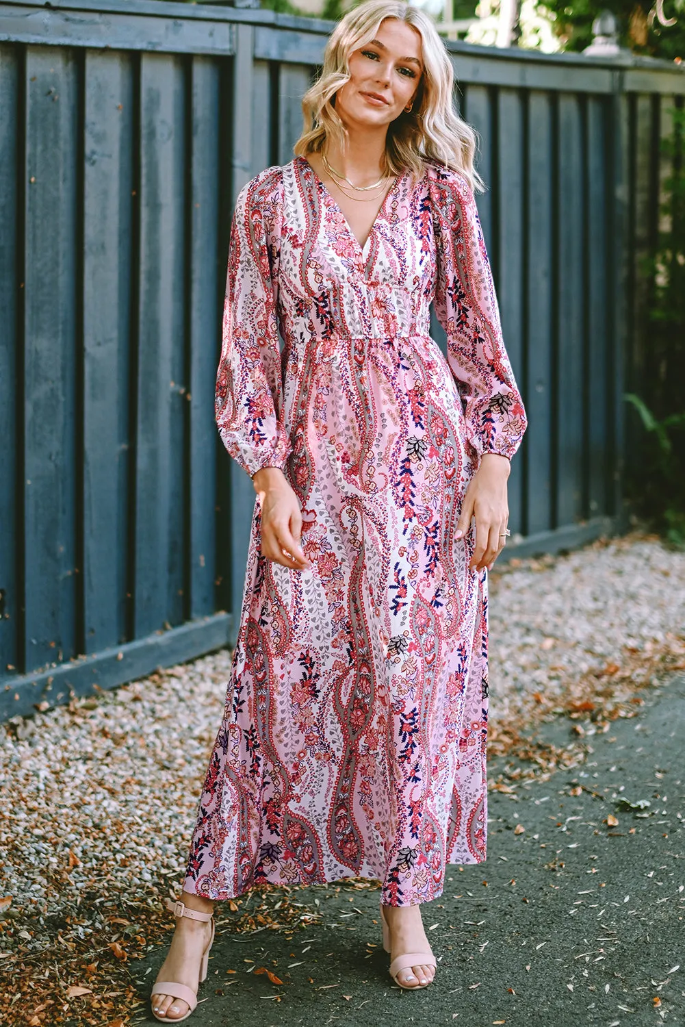 Boho V Neck Empire Waist Maxi Dresses