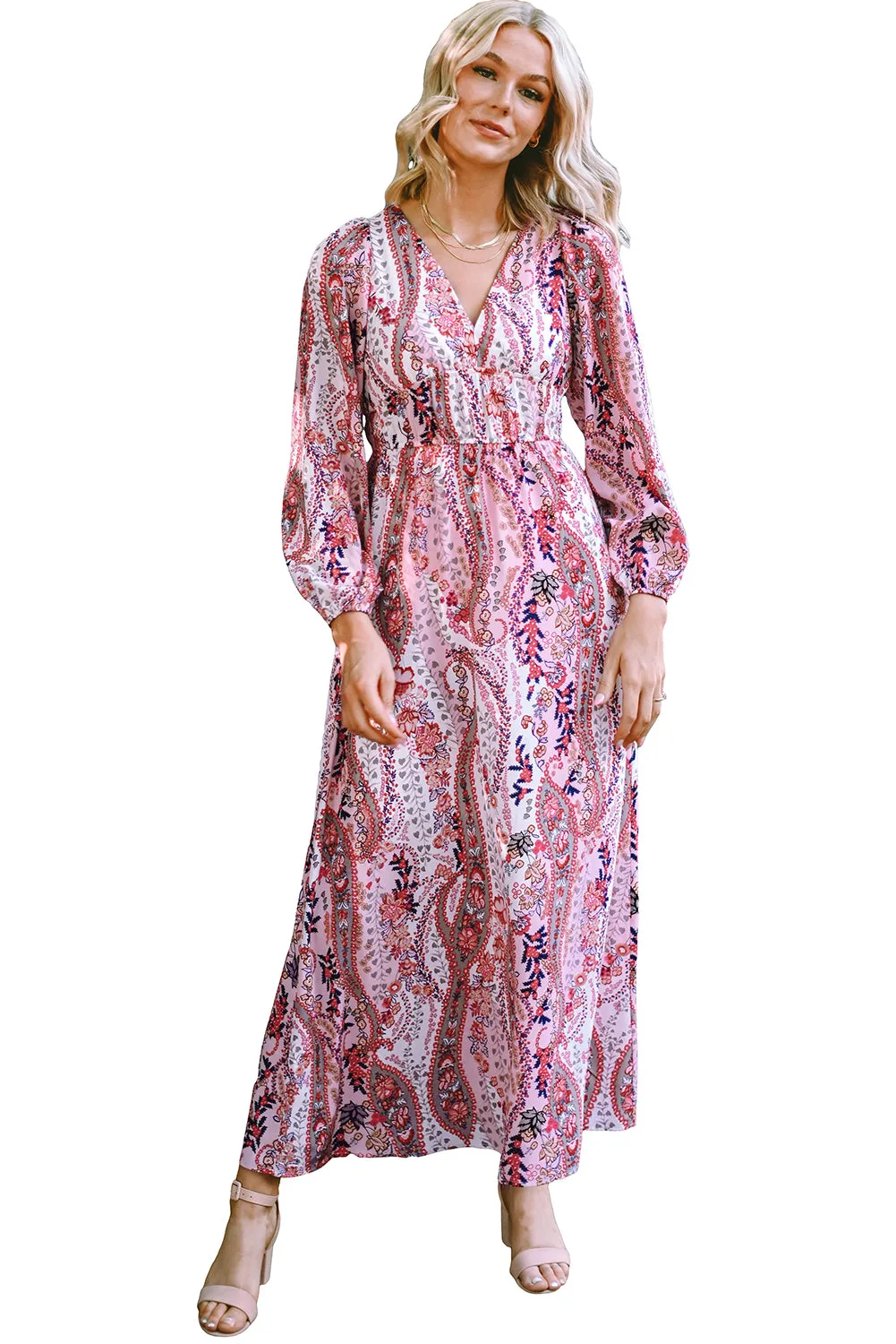 Boho V Neck Empire Waist Maxi Dresses