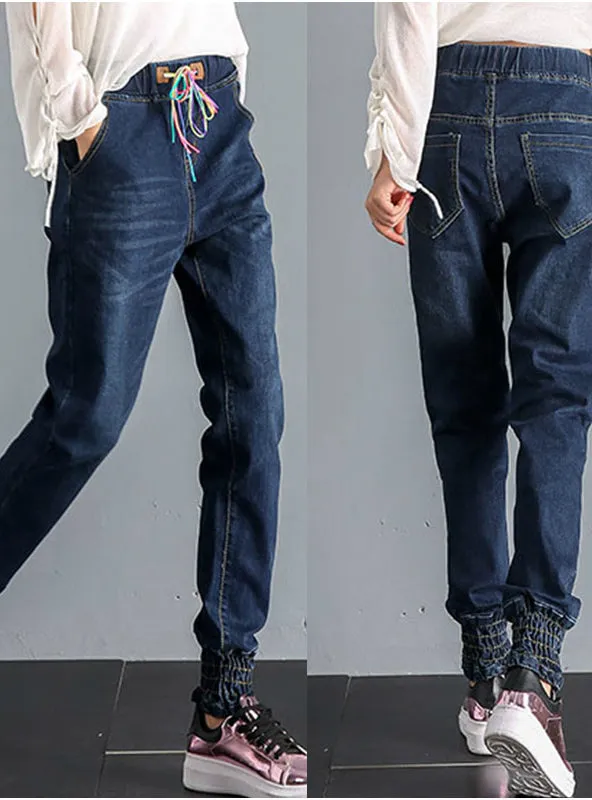 Boyfriend Loose Joggers Harem Jeans Elastic Bottoms