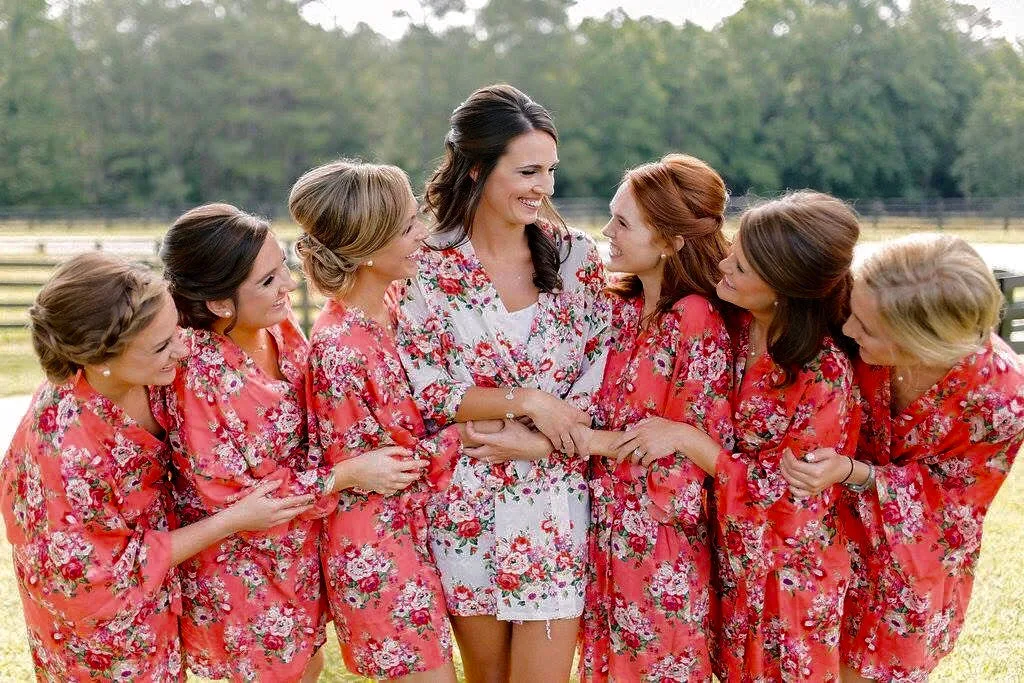 Bridesmaid Robes, SET OF 6 , Bridesmaid Gift, Wedding Robe, Bridal Party gift, Bridal Robe, Cotton Floral Robe, Fast Ship from NY