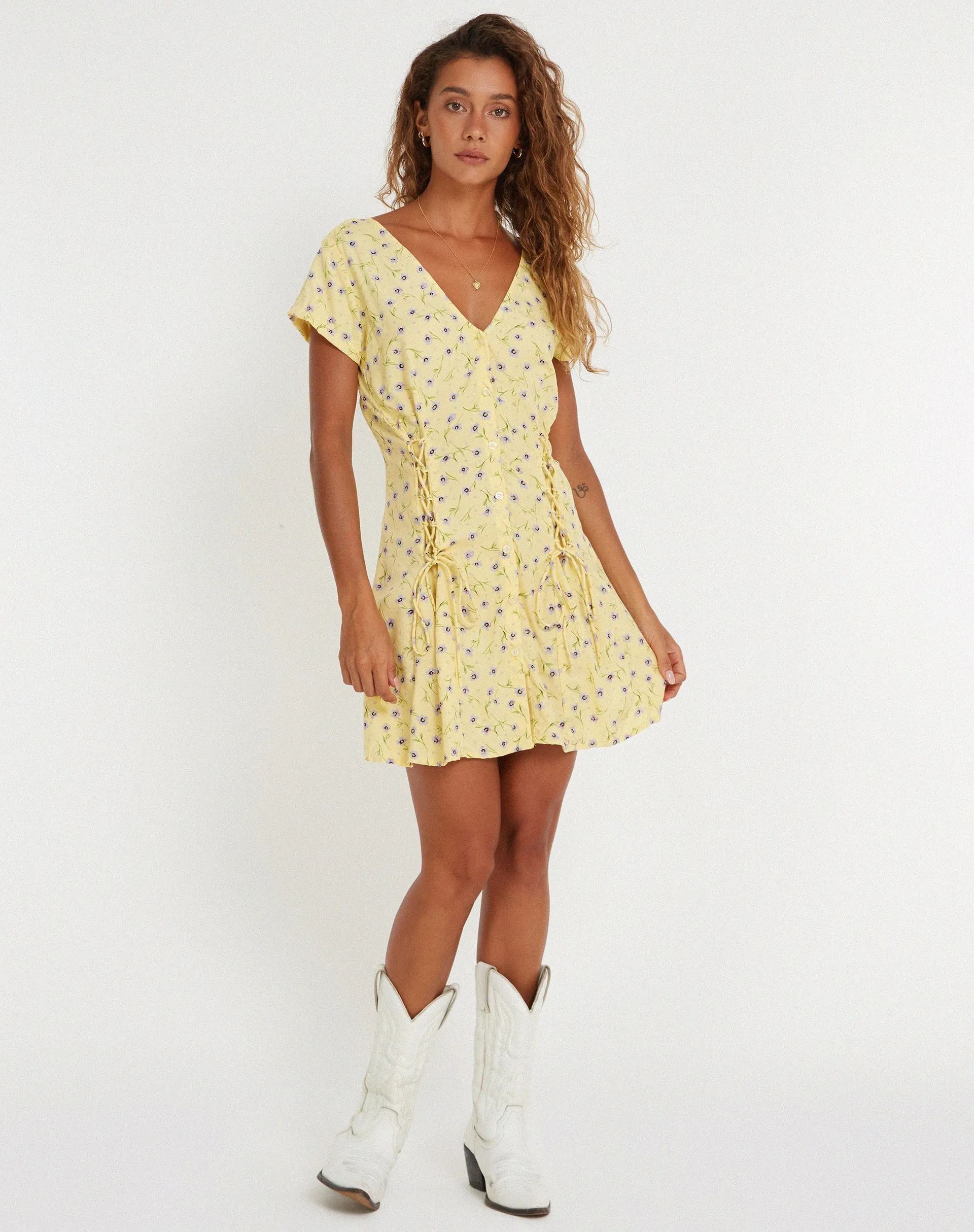 Calliope Mini Dress in Wild Flower Lemon Drop