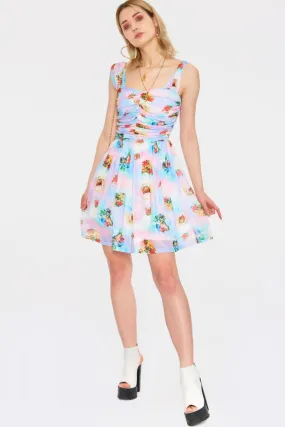 Cherub Cat Print Chiffon Skater Dress