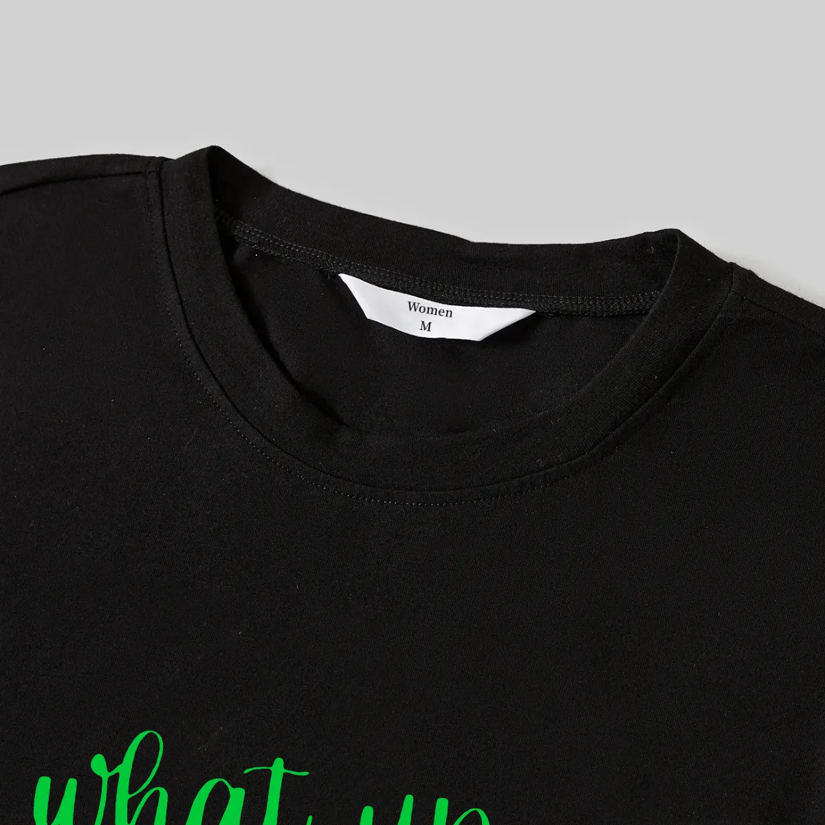 Christmas Text Print Black Long Sleeve Top with Green and Black Plaid Family Matching Pajamas