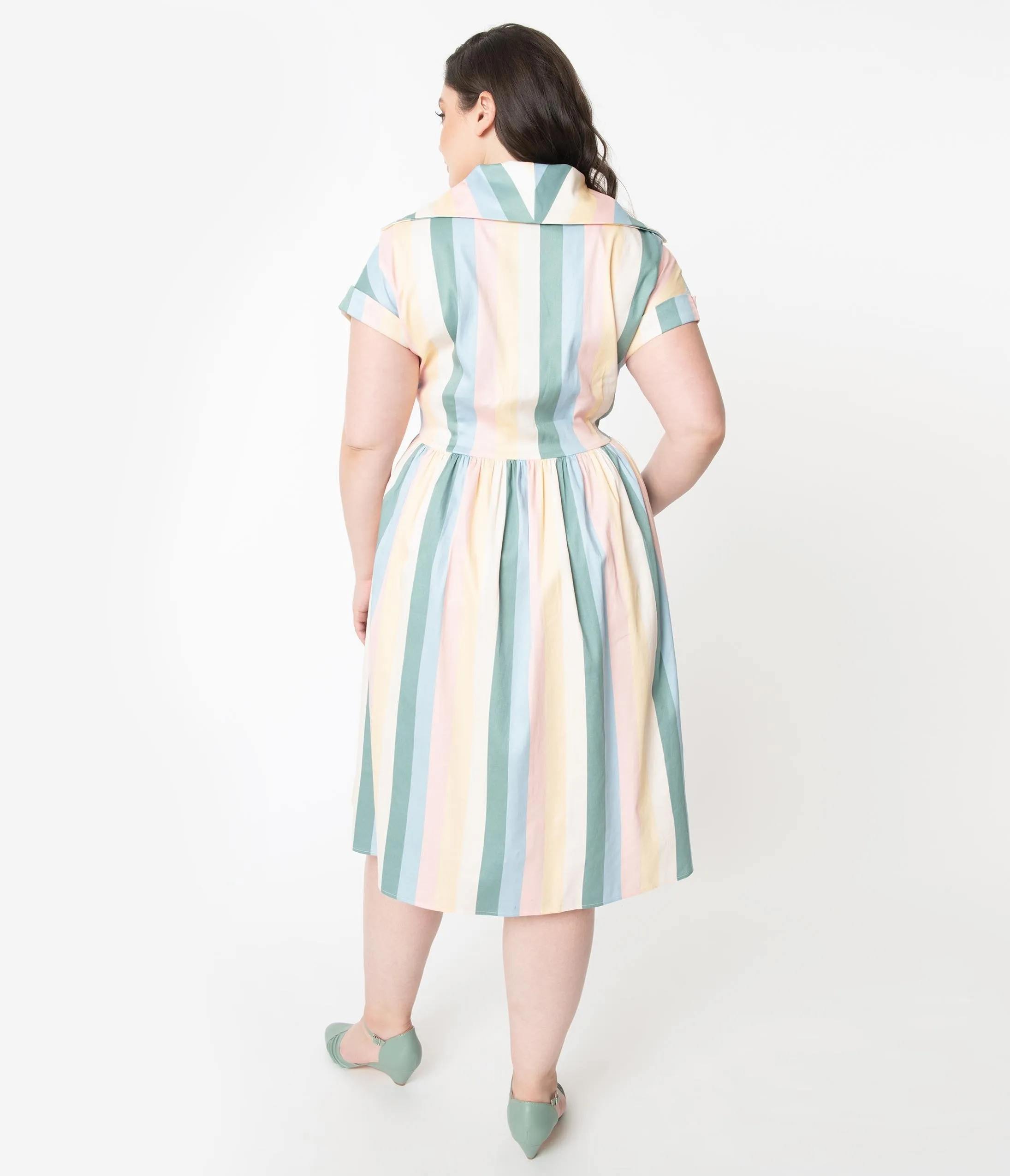 Collectif Plus Size Pastel Teacup Stripe Judy Swing Dress