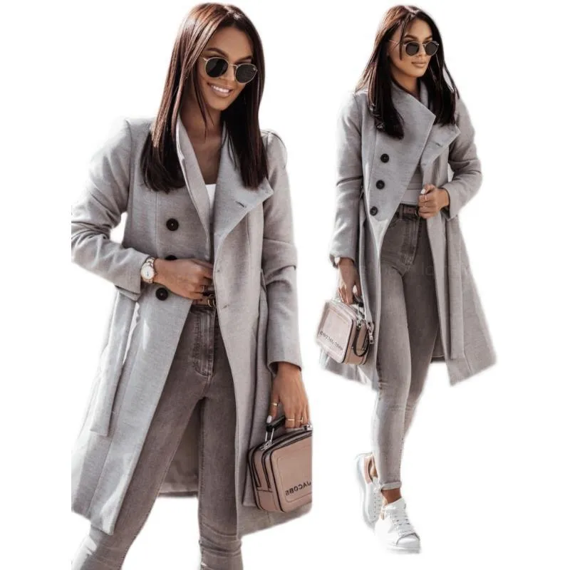 Cool Women's Woolen Solid Color Lace-up Coats