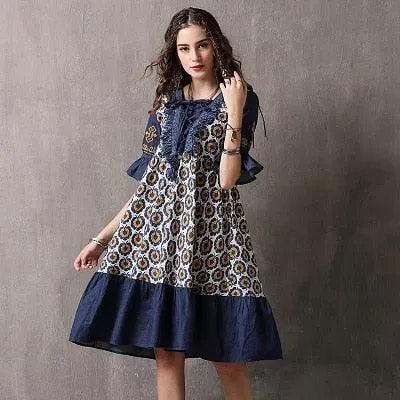 Denim Floral Print Women Dress