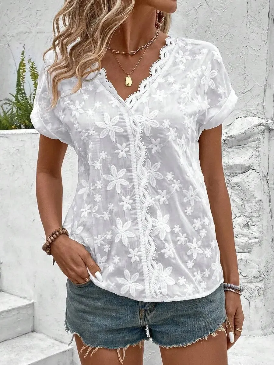 Elegant Lace Patchwork Chiffon Blouse for Women