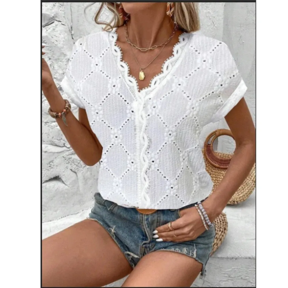 Elegant Lace Patchwork Chiffon Blouse for Women