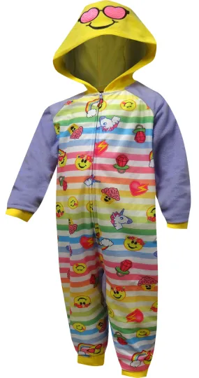 Emoji Rainbow Striped Hooded One Piece Pajama