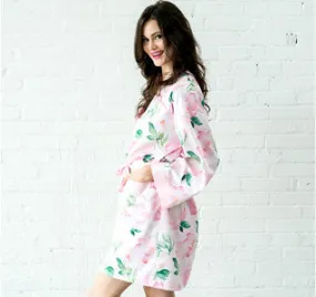 Floral Bridesmaid Robe - Pink Trim