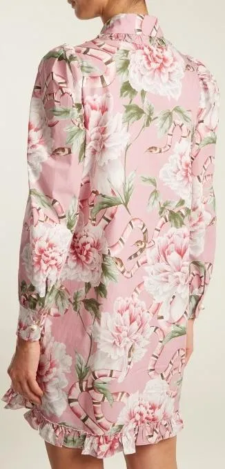 Floral Print Ruffle Shirt-Dress