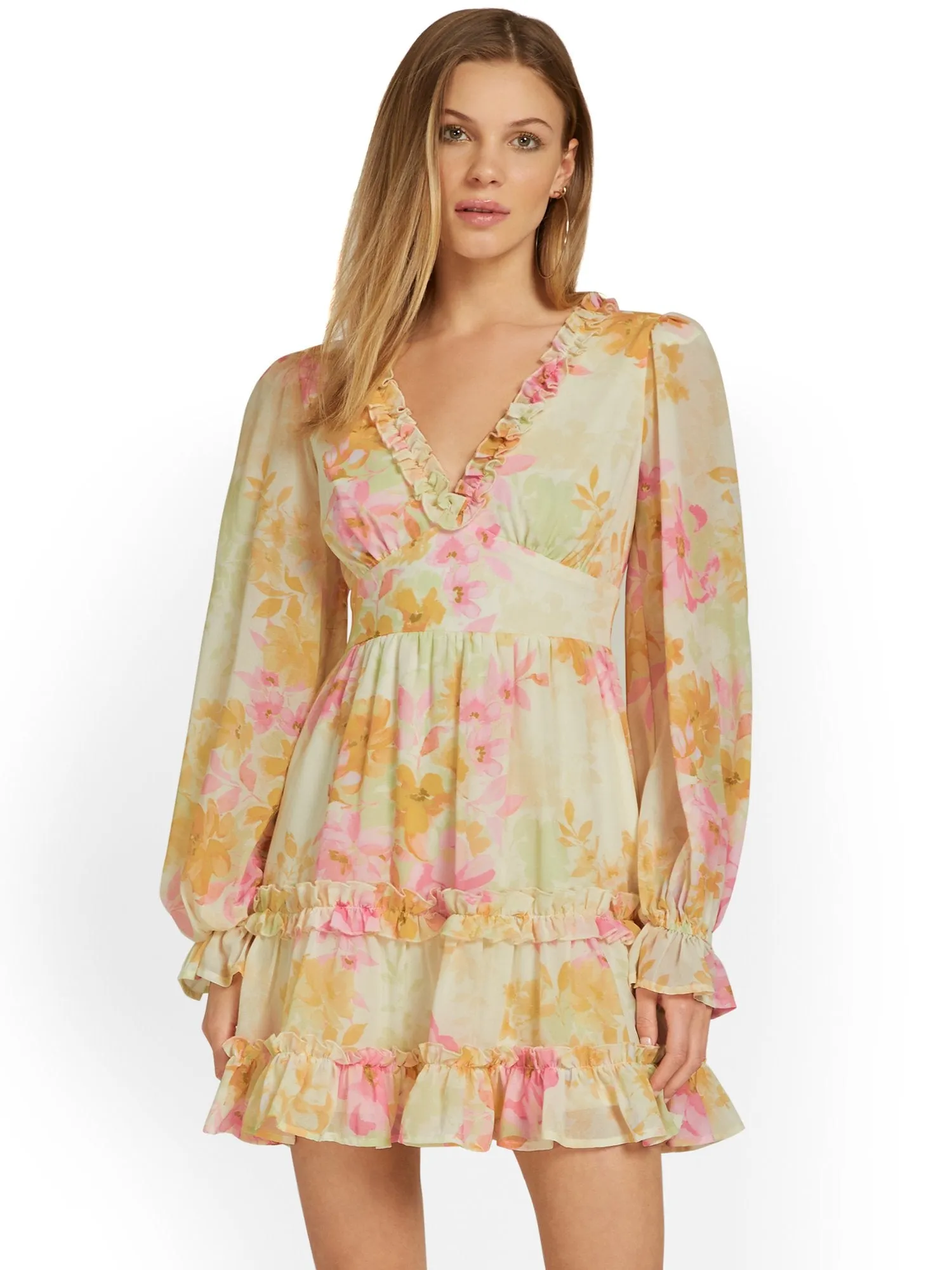 Flying Tomato Floral Pastel Ruffle-Trim Mini Dress - Brands We Love