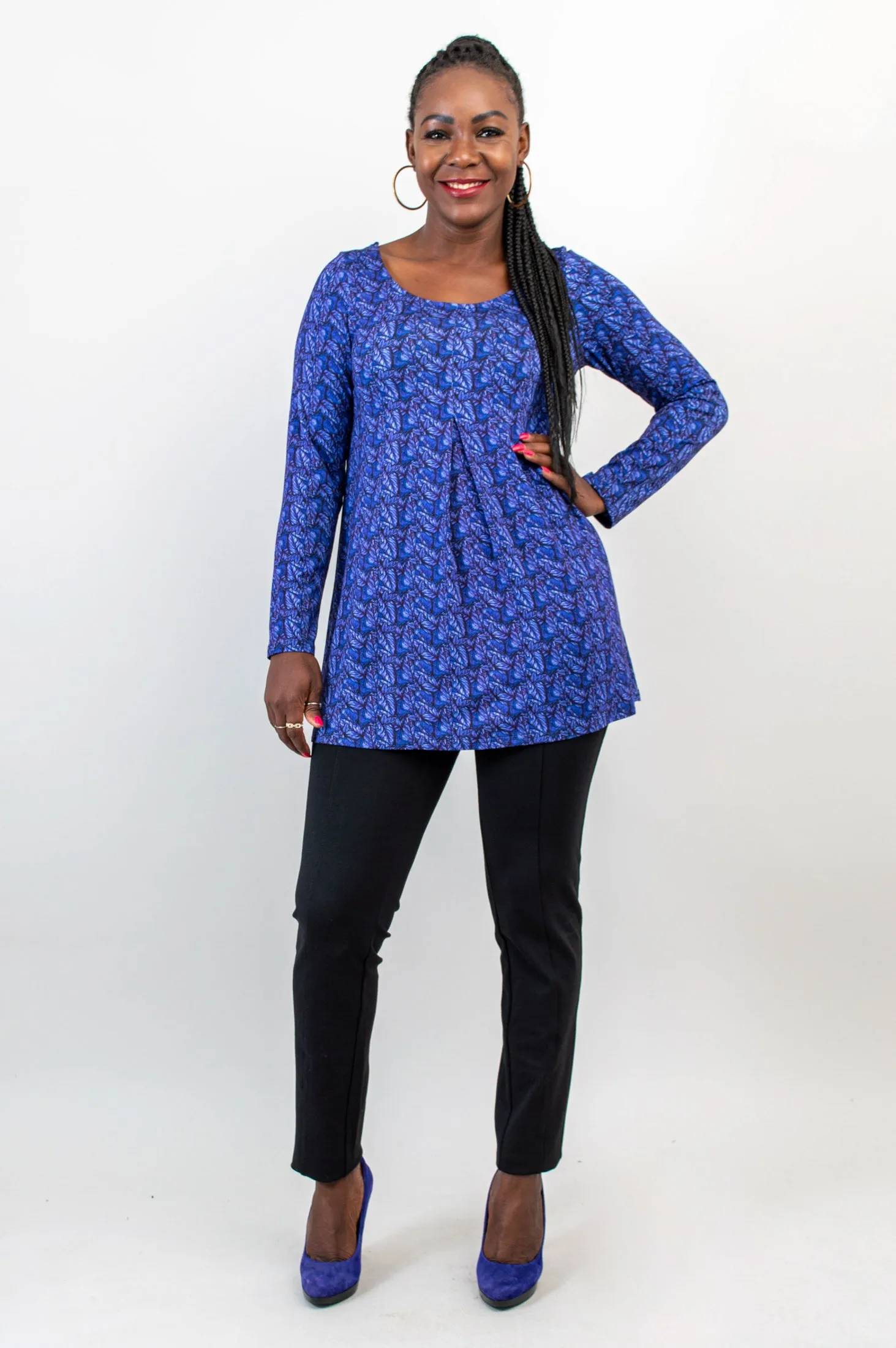 Franca Long Sleeve Top, Midnight Leaves, Bamboo - Final Sale