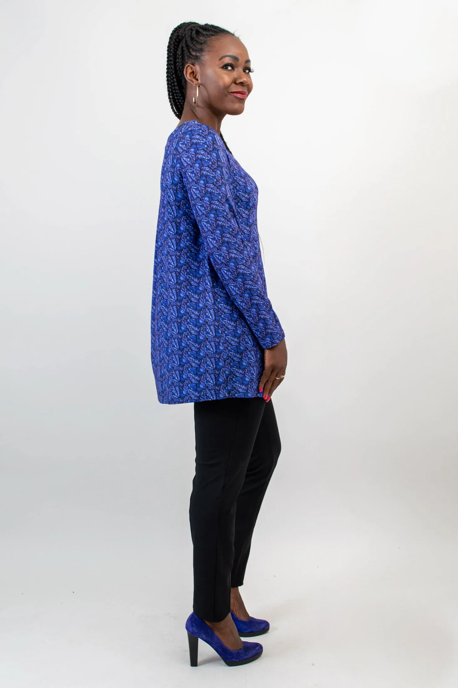 Franca Long Sleeve Top, Midnight Leaves, Bamboo - Final Sale