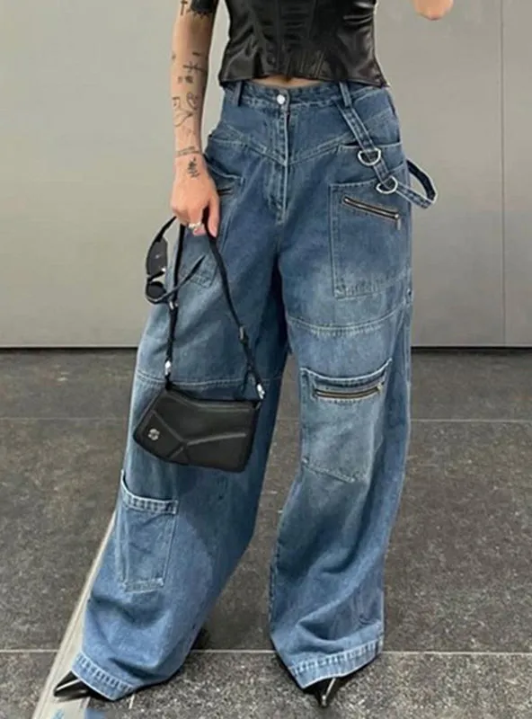 Heavy Zipper Tooling High Waist Jeans