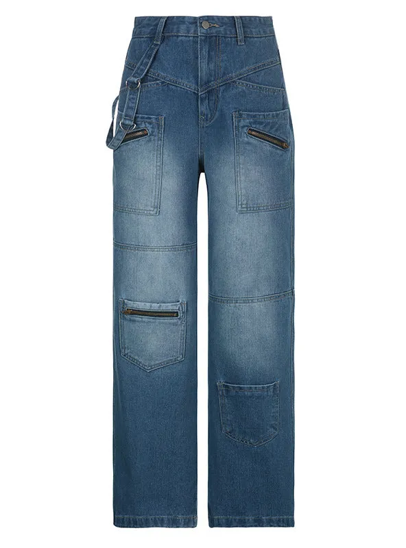 Heavy Zipper Tooling High Waist Jeans